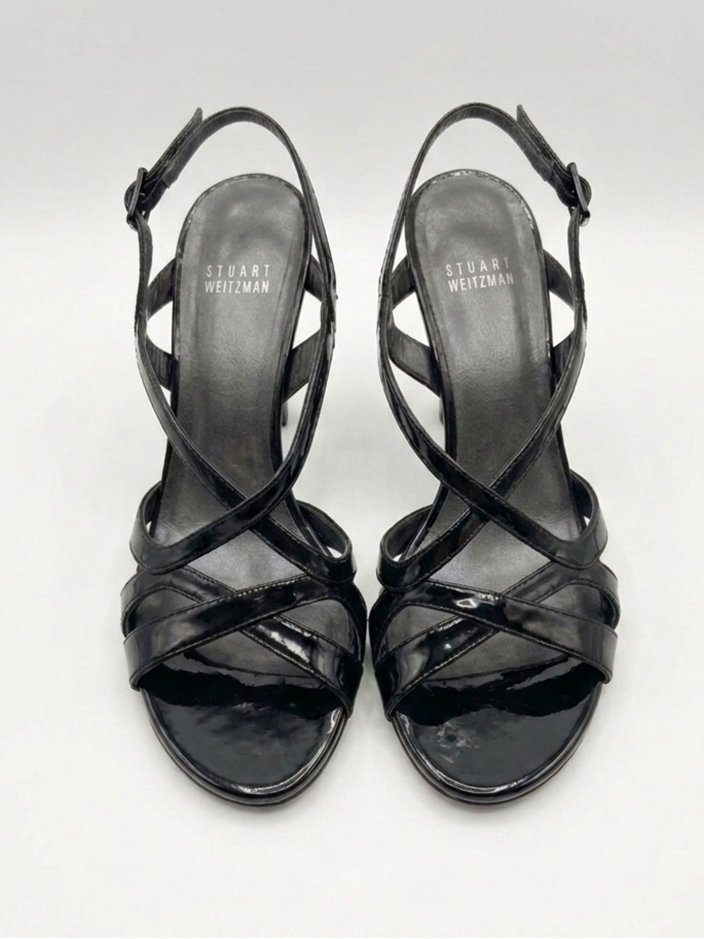 Stuart Weitzman Black Patent Leather Strappy Slingback Heels Sandals Size 7
